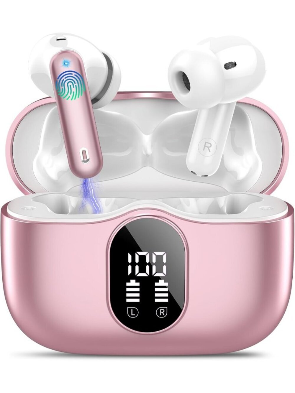 Wireless Pink Gold Bass Stereo Noise Cancelling 36H Playtime Bluetooth Earbud